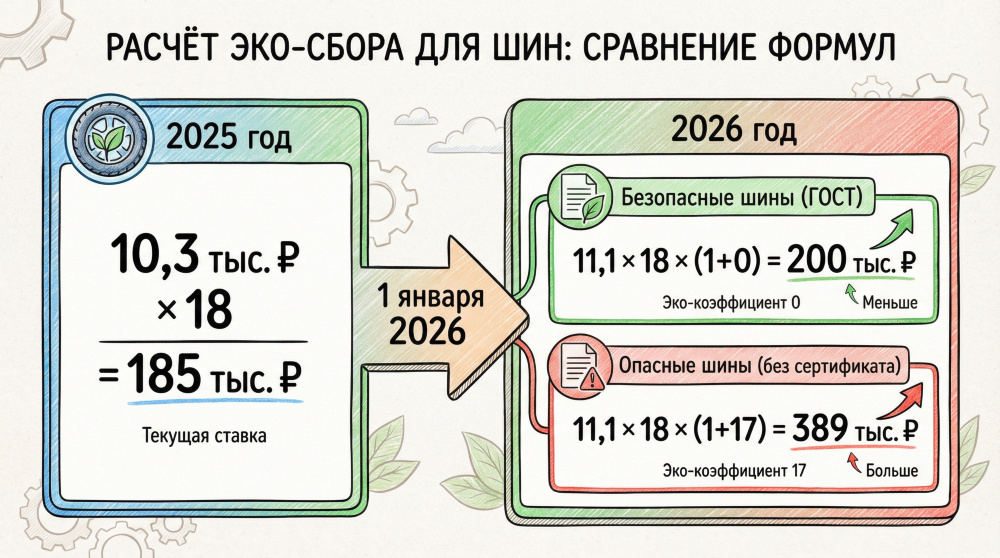 Базовая ставка экосбора составляет 10,3 тысячи рублей за тонну шин
