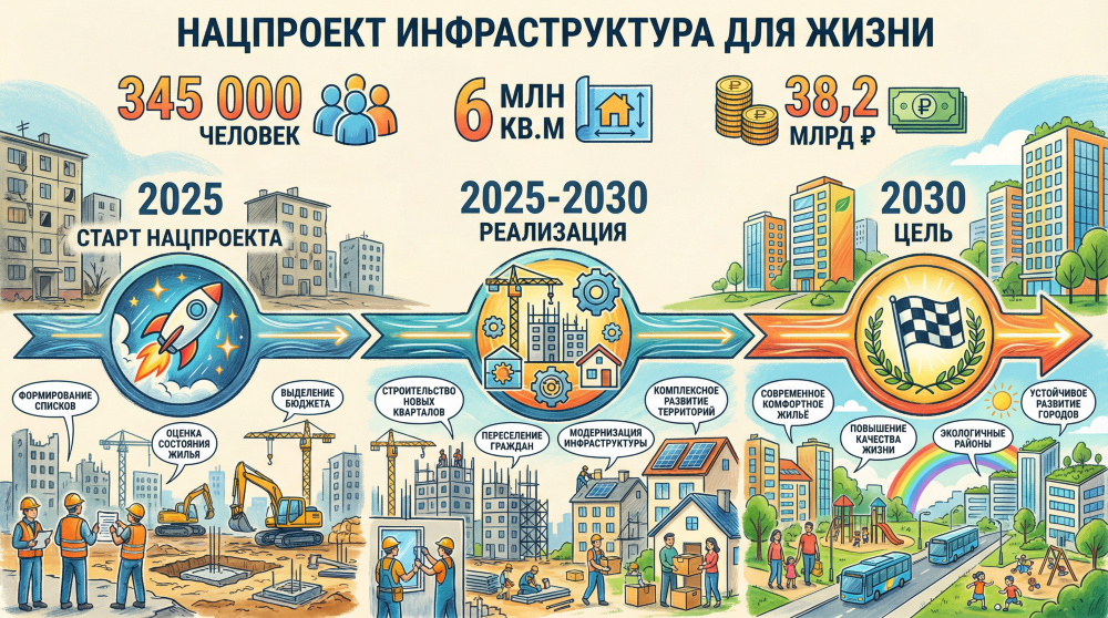 С 2025 года расселение аварийного жилья осуществляется в рамках национального проекта «Инфраструктура для жизни», пришедшего на смену нацпроектам «Жилье и городская среда» и «Безопасные качественные дороги»