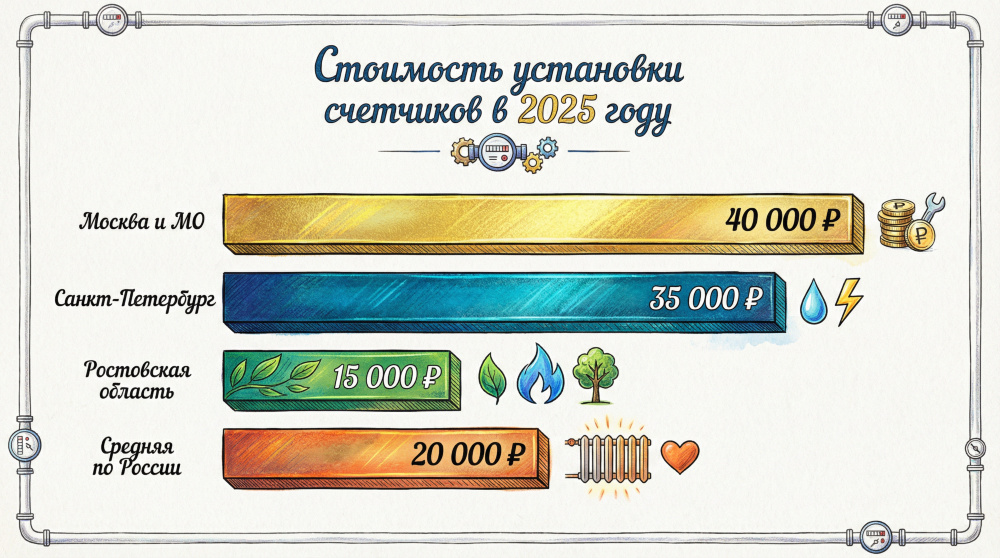 Стоимость установки счетчиков варьируется в зависимости от региона и типа приборов